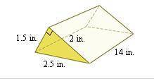 A block of wood has the shape of a triangular prism. The bases are right triangles. Find its surfac