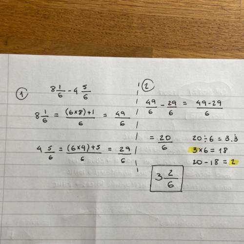 Subtract 8 1/6- 4 5/6 . Simplify the answer and write as a mixed number