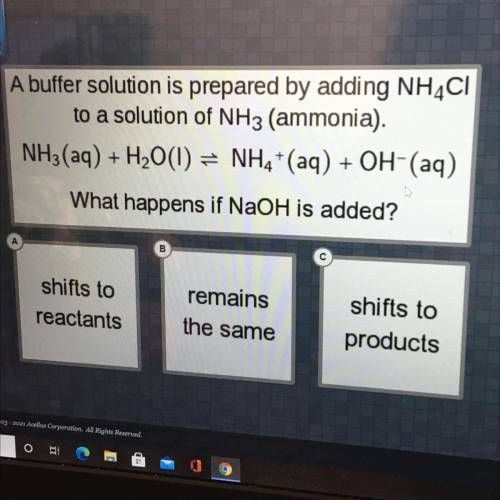 A buffer solution is prepared by adding NH4Cl

to a solution of NH3 (ammonia).
NH3(aq) + H2O(l) =