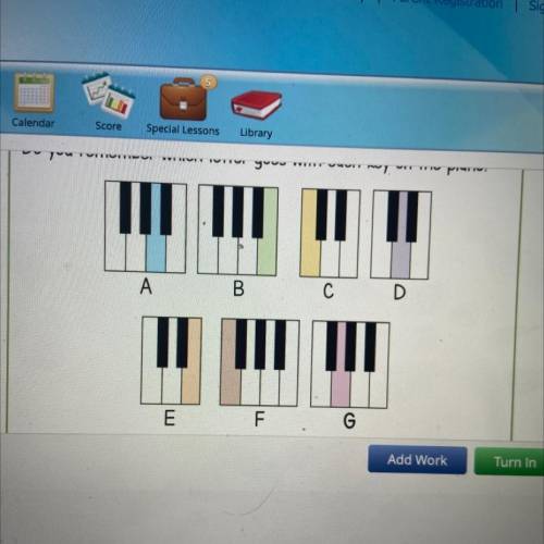 Do you remember which letter goes with each key on the piano?

.
A
B
C
INI
E
F G