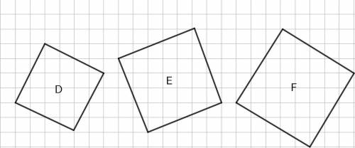 Find the area of D, E, and F.

Which of these squares must have a side length that is greater than
