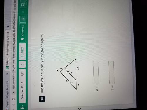 Find the value of x and y in the given diagram