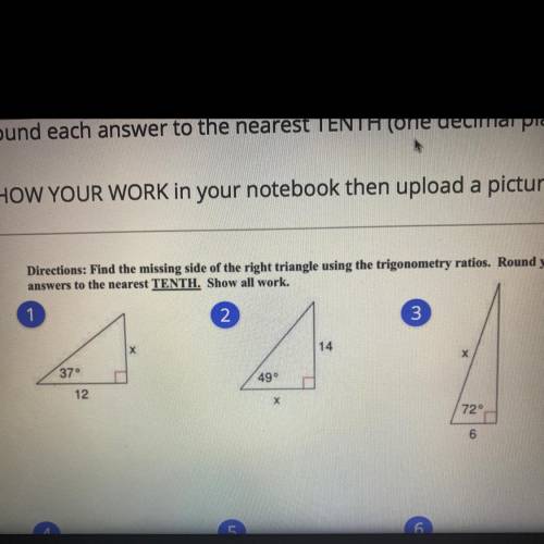 find each of these problems missing side of the right triangle using Sin, Cos, Tan trig ratios. rou