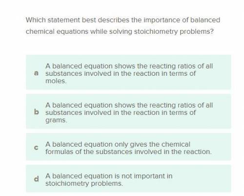 which statement best describes the importance of chemical equations while solving stoichiometry pro