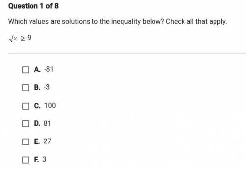 Which values are solutions to the inequality below? Check all that apply.