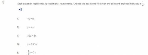 Choose the equations for which the constant of proportionality is 1/4