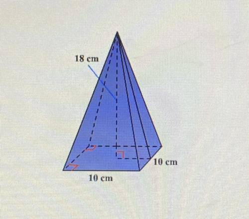 Surface area of a pyramid. ￼￼￼ Hight - 18￼. base - 10. wigth - 10. (Round all your calculations and