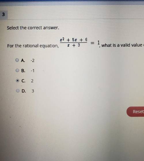 3 Select the correct answer. 52 + 51 + 6 For the rational equation, 1 + 3 = 1 what is a valid value