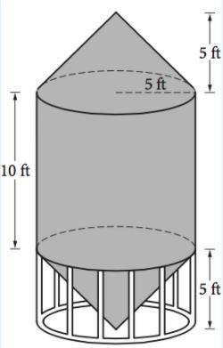 A grain silo is built from two right circular cones and a right circular cylinder with internal mea