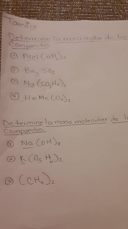 Por favor necesito que me ayuden para esta tarea de quimica es para mañana ​