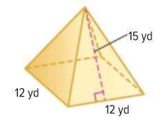 Calculate the surface area of the square pyramid below.
yd2