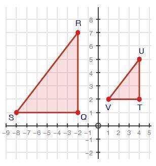 Triangle QRS is similar to triangle TUV. Write the equation, in slope-intercept form, of the side o