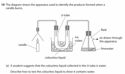A student suggests that the colorless liquid collected in the U‐tube is water.

Describe how to te