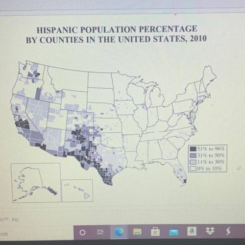 10. Which of the following is a limitation of the map of Hispanic population percentage?

 
(A) The