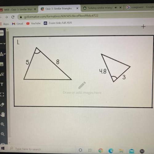 Are the triangles similar ? If so which shortcut (SSS, SAS, AA) proves they are similar?