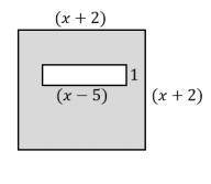 Write and simplify an algebraic expression to represent the area of the shaded region. The image is