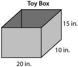 Tom’s toy box is shown below. The toy box is shaped like a rectangular prism. It has 5 wooden faces