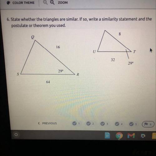 Answer choices:

A.Triangle SRQ~Triangle UTV ; ASA~
B.Triangle QRS ~Triangle VTU ; SAS~
C. None
D.