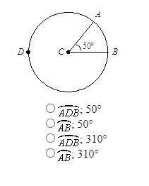 Name the major arc and find its measure