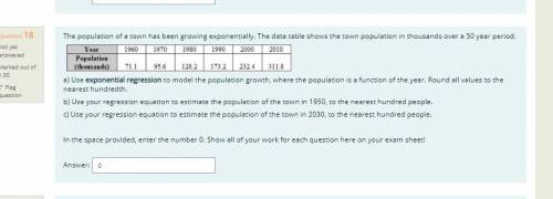 the population of a town has been growing exponentially. the data table shows the town population i