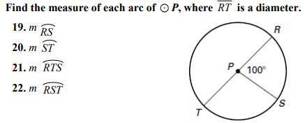 Find the measure of each arc of ⊙ P, where RT is a diameter.