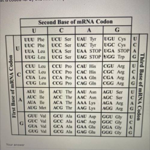 Using the information in the table below, determine the amino acid

sequence
that is coded for by