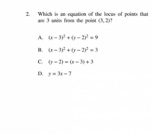 Which is an equation of the locus of points that are 3 units away from point (3,2)?