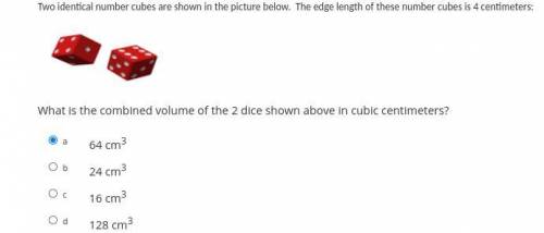 Two identical number cubes are shown in the picture below. The edge length of these number cubes is
