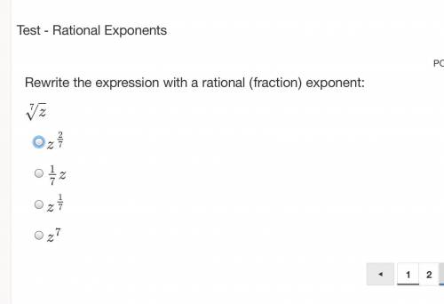 Rewrite the expression with a rational (fraction) exponent:
7Vz
PLEASE HELP ASAP