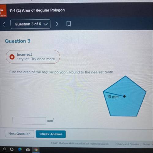 Find the area of the regular polygon. Round to the nearest tenth.