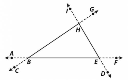 Select all of the exterior angles to triangle BHE?