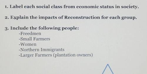 Reconstruction Impact on Social Classes Directions: Create a social pyramid of the social hierarchy