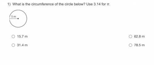 What is the circumference of the circle below? Use 3.14 for π.