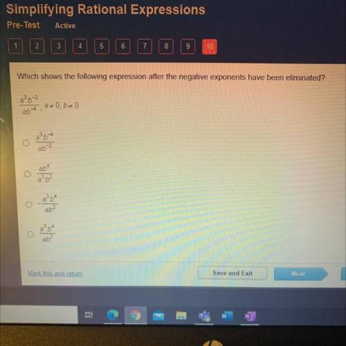 Which shows the following expression after the negative exponents have been eliminated?