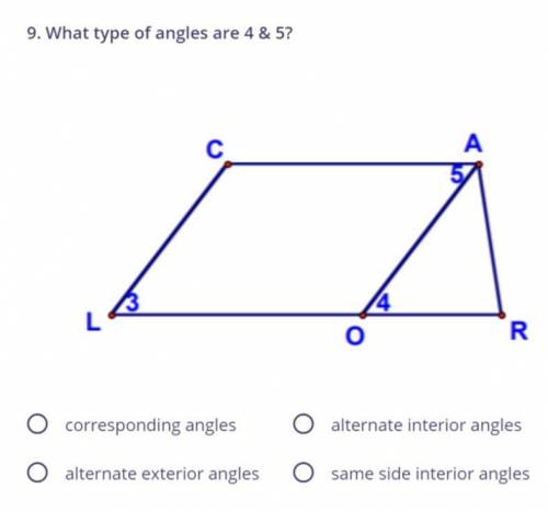 What type of angles are 4 and 5? Refer to the image attached pls