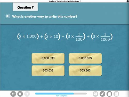 Which is another way to write this number? (3 x 1,000) + (3 x 10) (3 x 1/100) + (3 x 1/1000)
