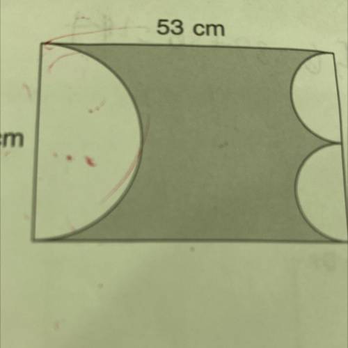 The figure shows a big semicircle and two identical small semicircle inside a rectangle. The length