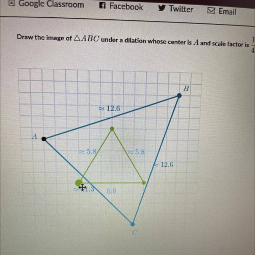 Draw the image of △abc under a dilation whose center is a and scale factor is 1/4