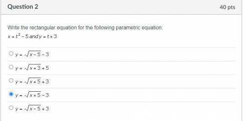 Write the rectangular equation for the following parametric equation: