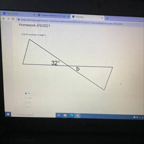 Find the measure of angle b 32
please help:)?