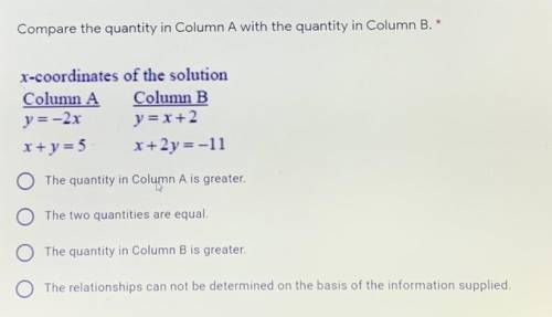Compare the quantity in column a with the quantity in column b