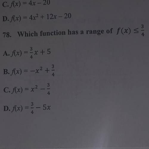 Which function has a range of f(x) ≤ 3/4