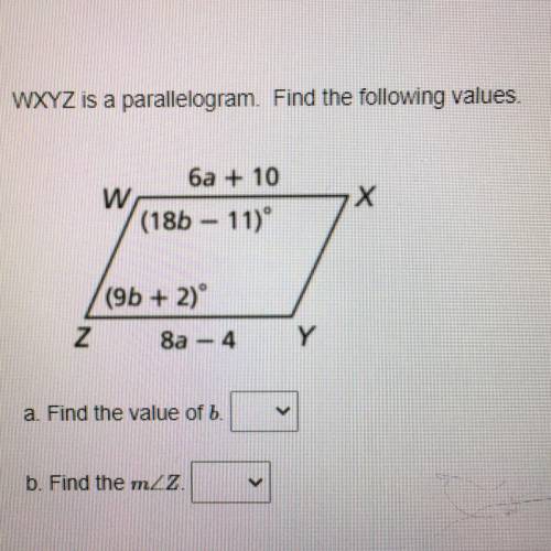 WXYZ is a parallelogram, find the following values.￼