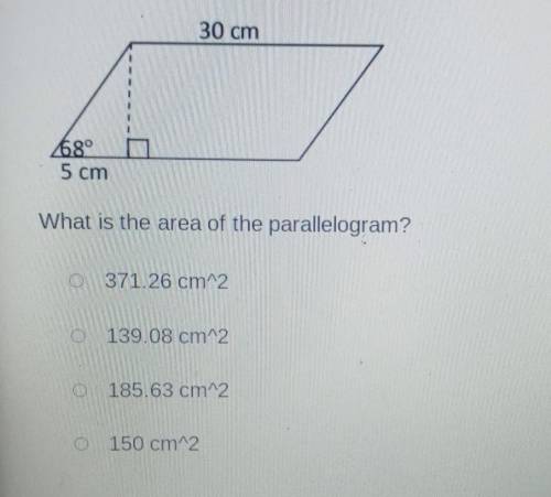 What is the area of the parallelogram?

371.26 cm^2 139.08 cm^2  185.63 cm^2 150 cm^2​