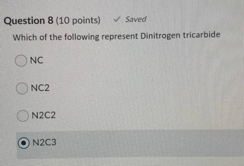 Which of the following represent Dinitrogen tricarbide 1) NC 2) NC2 3) N2C2 4) N203​