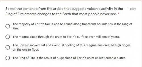 Select the sentence from the article that suggests volcanic activity in the Ring of Fire creates ch