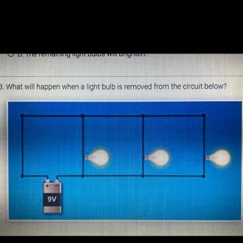 What will happen when a light bulb is removed from the circuit below

A. The remaining lightbulbs