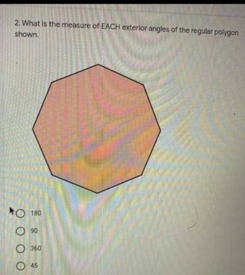 What is the measure of EACH exterior angles tof the polygon shown?​