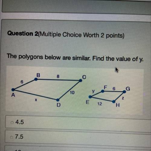 The polygons are similar. Find the value of y