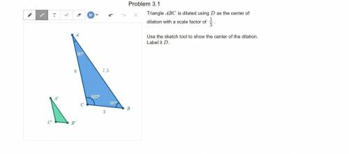 Triangle ABC is dilated using D as the center of dilation with a scale factor of 1/3